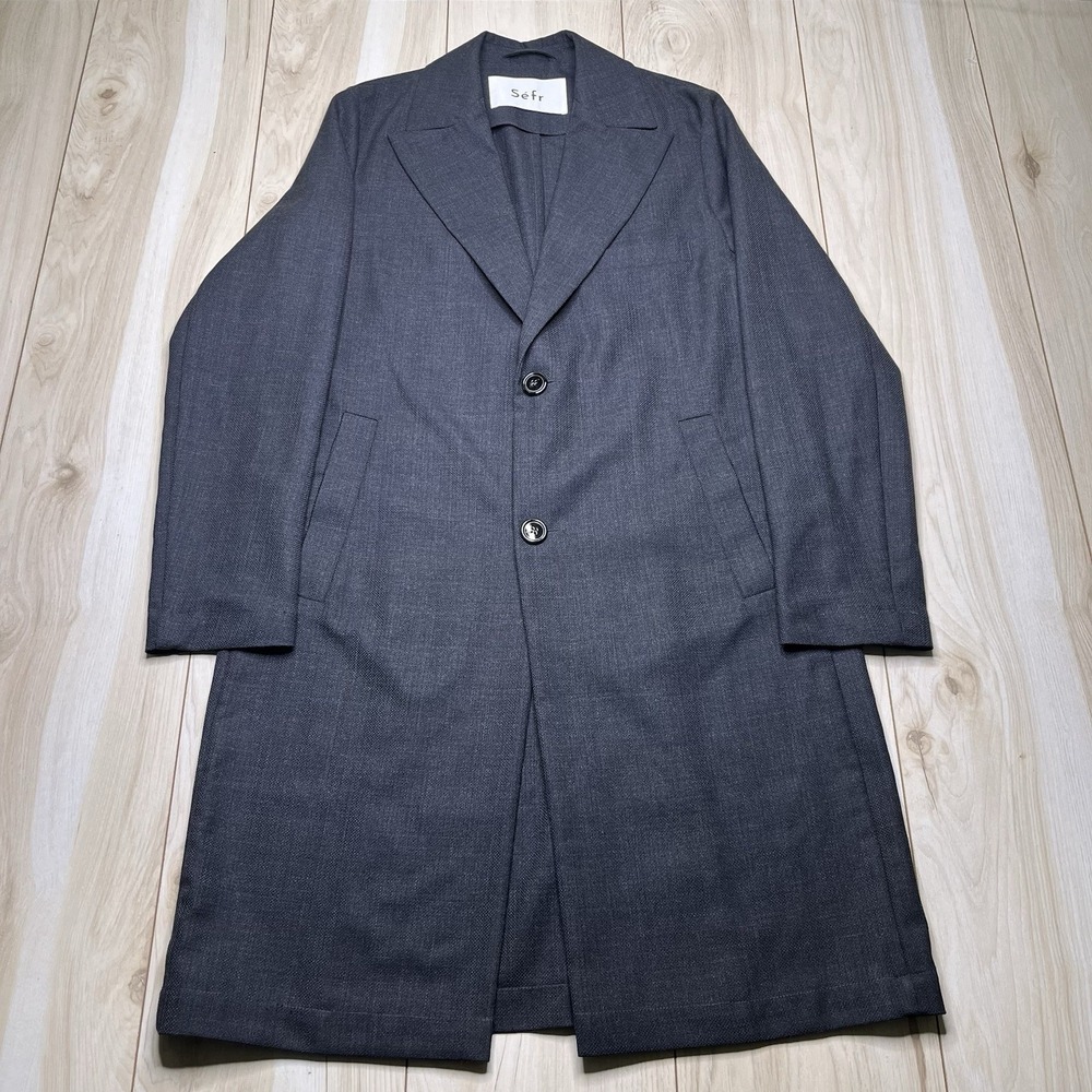 Sefr Zeke Long Coat Wool Blend Jacket Women's Small Gray Peak Lapel